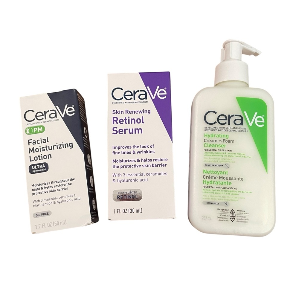 CeraVe Skin Care Bundle Hydrating Cleanser Retinol Serum PM Lotion
